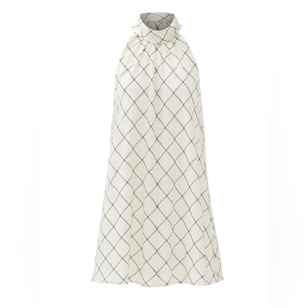 COREY SUZIE HIGH COLLAR DRESS PANE GLASS WHITE & BLACK MEDIUM